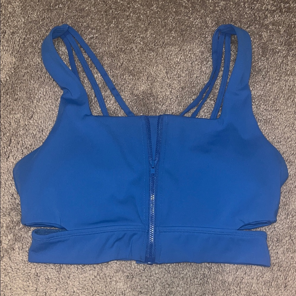 BuffBunny Front Zip Double Strap Sports Bra in Blue